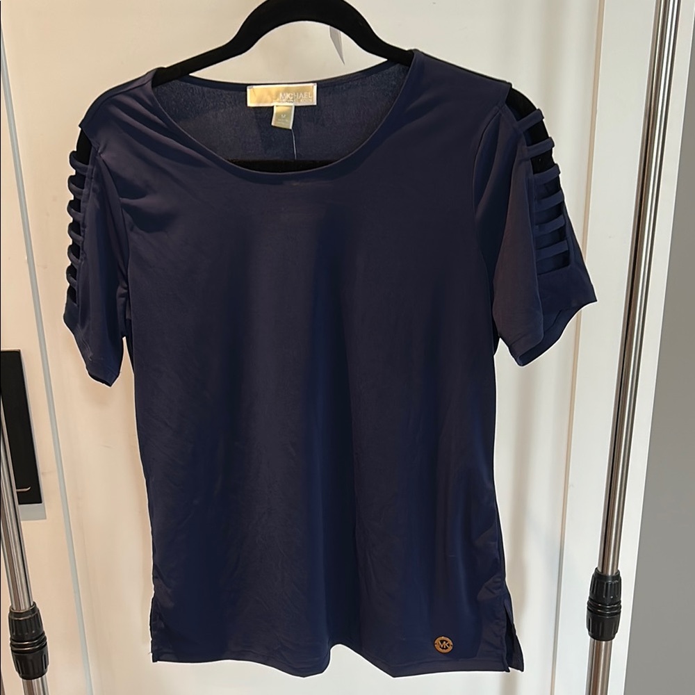 Michael Kors Blue Ruched Short Sleeve T-Shirt